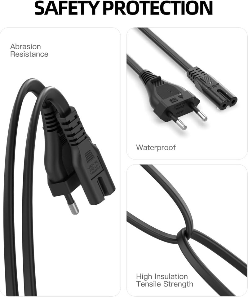 Superer 1.2M Power Cord Power Cable for PS5 PS4 Xbox TV TV | C7 Euro Plug Type C to IEC C7 Female, Euro 8 Small Appliance Cable for Printers, Blu-Ray, Radio, Power Supplies, Black - Image 5