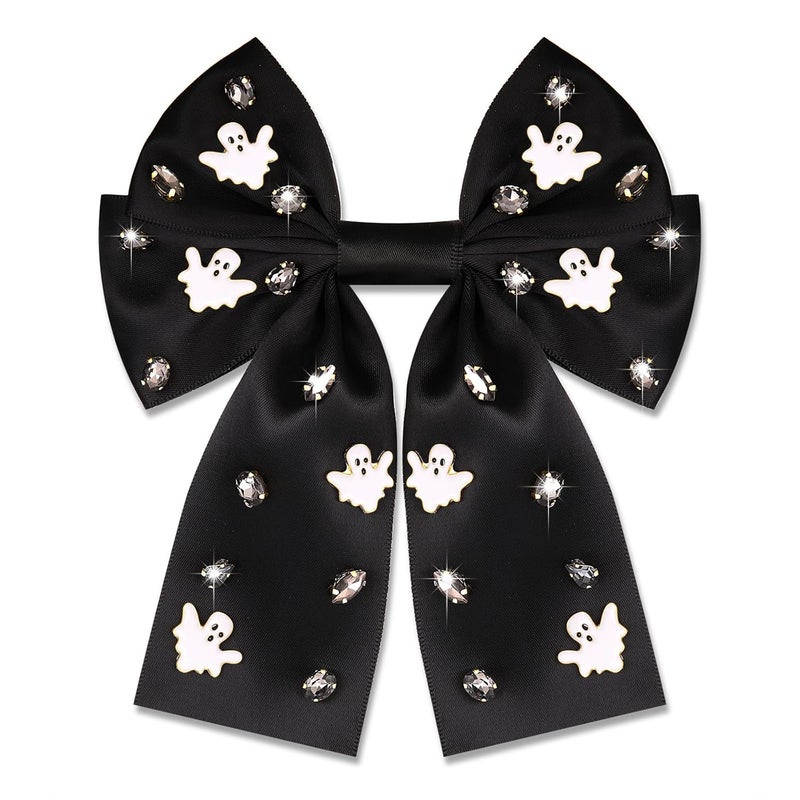 Halloween Bows for Women Halloween Hair Clips Accessories Spooky Ghost Hair Bows Jeweled Large Black Halloween Hair Ribbons Barrettes Halloween Outfits Party Favors Gifts Pattern F