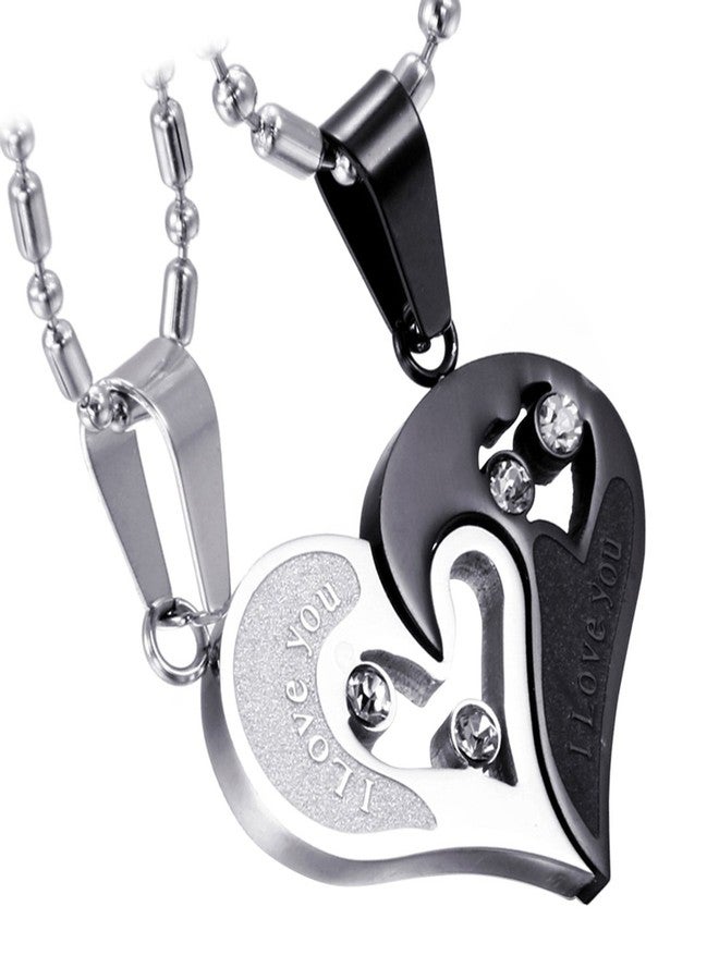 Cupimatch 2-Piece Stainless Steel Couple Necklace Rhinestone I Love You Heart Puzzle Matching Pendant for Couples with Love Chain for Valentine's Day - Image 1