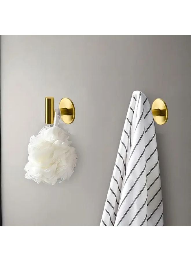 4 Pcs Golden Stainless Steel Adhesive Hooks No Drill Waterproof Bathroom Kitchen - Image 2