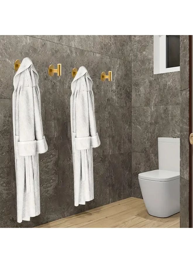 4 Pcs Golden Stainless Steel Adhesive Hooks No Drill Waterproof Bathroom Kitchen - Image 1