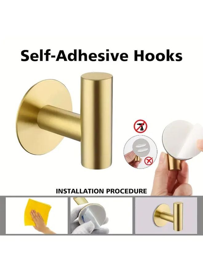 4 Pcs Golden Stainless Steel Adhesive Hooks No Drill Waterproof Bathroom Kitchen - Image 4