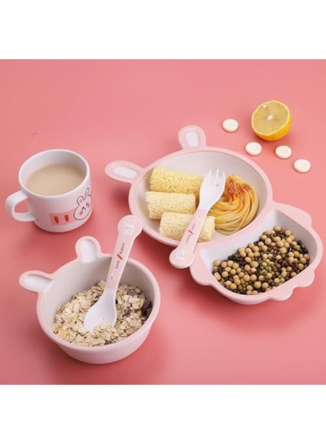 Factory Direct Bamboo Fiber Children's Divided Plate Baby Bowl Feeding Spoon Cup Utensils Set for Baby Kids Child-Friendly Design Ideal Family Dining Supply - Image 4