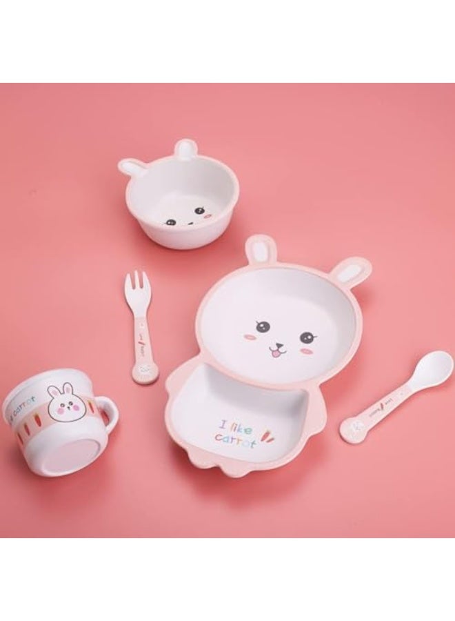 Factory Direct Bamboo Fiber Children's Divided Plate Baby Bowl Feeding Spoon Cup Utensils Set for Baby Kids Child-Friendly Design Ideal Family Dining Supply - Image 2