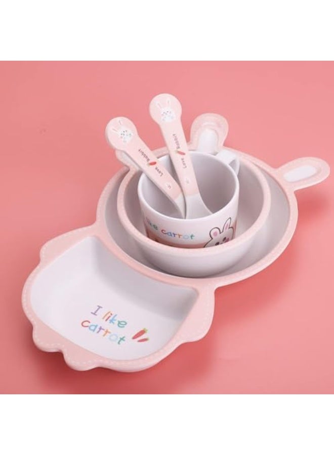 Factory Direct Bamboo Fiber Children's Divided Plate Baby Bowl Feeding Spoon Cup Utensils Set for Baby Kids Child-Friendly Design Ideal Family Dining Supply - Image 3