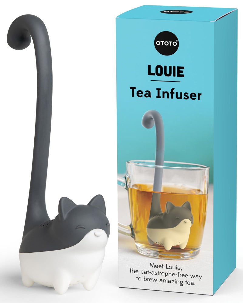 OTOTO Louie Cat Tea Infuser Cats Loose Leaf Steeper Diffuser Tea Strainer Accessories Cute Gifts for Cat Lovers White Elephant Gifts Cute Kitchen Accessories