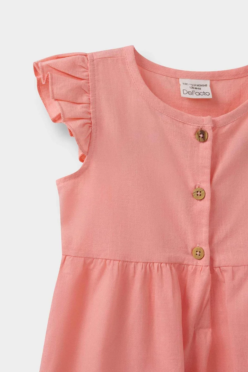 ديفاكتو Baby Girl Basic Short Sleeve Flam Poplin Dress