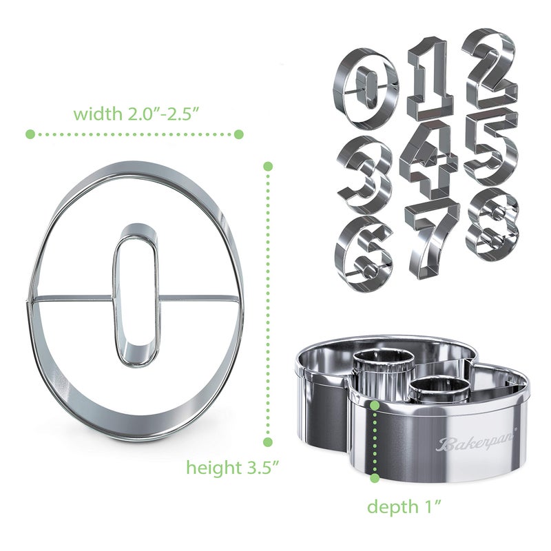 Bakerpan Stainless Steel Number Cookie Cutter Shapes, Set of 9 Large 3.5 Inch Numbers with Bonus Dough Cutter - Image 5