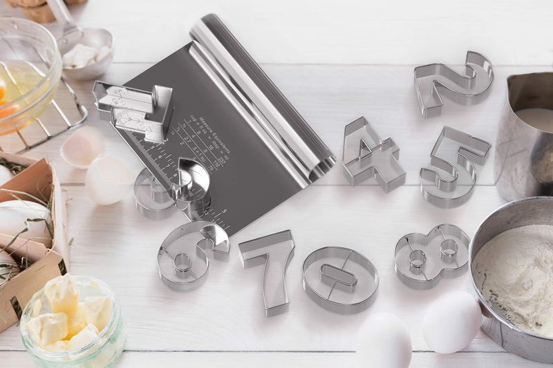 Bakerpan Stainless Steel Number Cookie Cutter Shapes, Set of 9 Large 3.5 Inch Numbers with Bonus Dough Cutter - Image 3