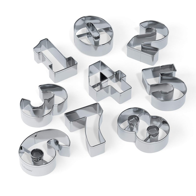 Bakerpan Stainless Steel Number Cookie Cutter Shapes, Set of 9 Large 3.5 Inch Numbers with Bonus Dough Cutter - Image 2