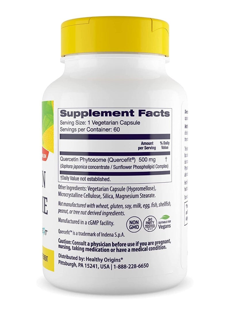 Healthy Origins - Quercetin Phytosome 500 mg - Quercetin Supplements for Immune Support & Respiratory Support - Vegan, Non-GMO & Gluten-Free Quercetin Supplement - 60 Veggie Capsules - Image 1