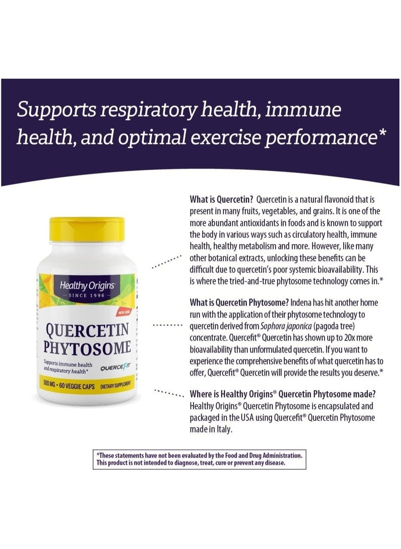 Healthy Origins - Quercetin Phytosome 500 mg - Quercetin Supplements for Immune Support & Respiratory Support - Vegan, Non-GMO & Gluten-Free Quercetin Supplement - 60 Veggie Capsules - Image 1