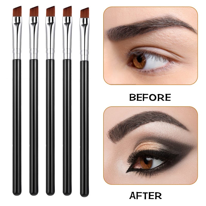 WLLHYF 5Pcs Angled Eyeliner Brush, Fine Slanted Flat Angle Eye Liner Eyebrow Brush Eye Makeup Brush Soft Fibers Synthetic Bristles Eye Makeup Tool - Image 3
