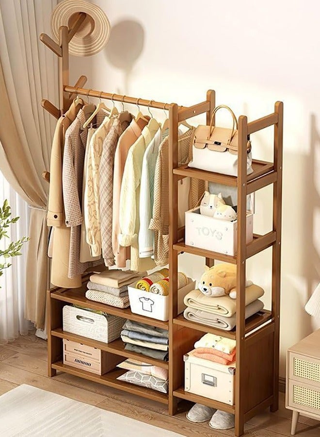 JCB CHIC رف ملابس من الخيزران، رف تخزين من الخيزران، رف معاطف معاطف معلق للملابس أرفف تخزين شجرة القاعة منظم خزانة الملابس رف أحذية قائم بذاته لتخزين خزانة الملابس لمدخل غرفة المعيشة غرفة النوم تخزين المكتب (100 × 30 × 138 سم) - Image 1