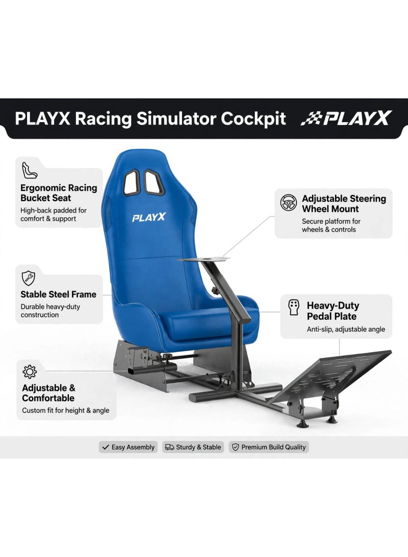 PlayX Ultimate Foldable Racing Simulator Cockpit with Bucket Seat & Steering Wheel Stand for Logitech G923 G29 G920 G27 G25 Thrustmaster T248 T300 Fanatec DD1 DD2 | Heavy Duty Racing Wheel Stand with Gaming Chair, Pedal & Shifter Mount for PS4 PS5 Xbox One PC | 330LBS Steel Frame Racing Chair Cockpit with Adjustable Wheel & Pedal Position, Foldable Backrest for Easy Storage - Image 2