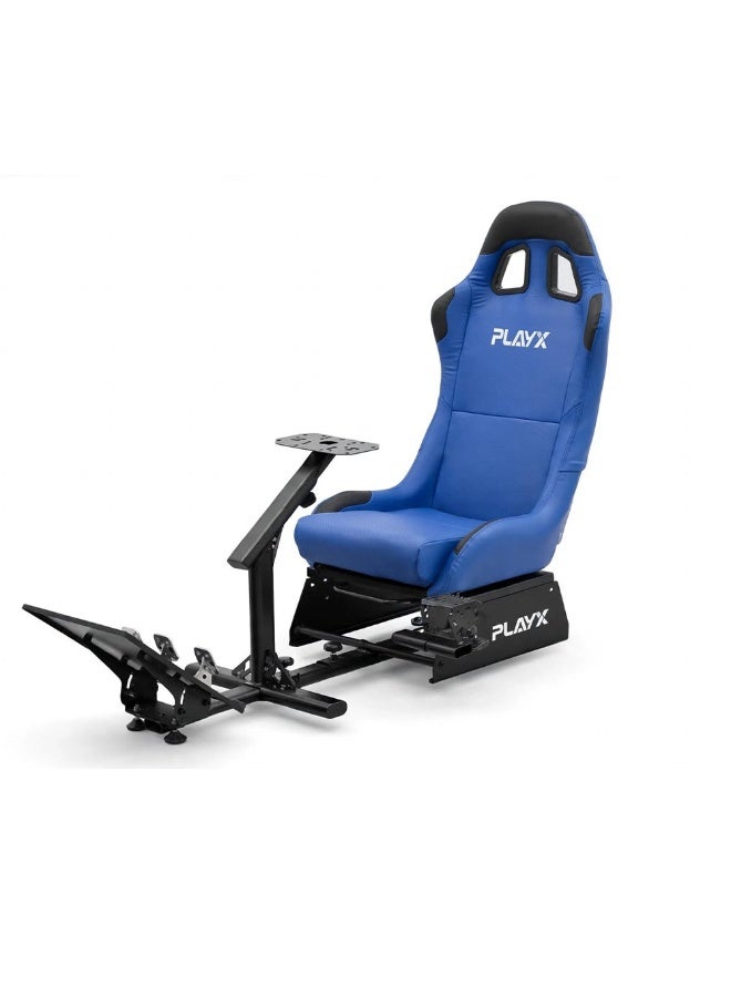 PlayX Ultimate Foldable Racing Simulator Cockpit with Bucket Seat & Steering Wheel Stand for Logitech G923 G29 G920 G27 G25 Thrustmaster T248 T300 Fanatec DD1 DD2 | Heavy Duty Racing Wheel Stand with Gaming Chair, Pedal & Shifter Mount for PS4 PS5 Xbox One PC | 330LBS Steel Frame Racing Chair Cockpit with Adjustable Wheel & Pedal Position, Foldable Backrest for Easy Storage - Image 3