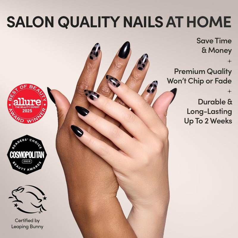 Glamnetic Wet anti slip Press On Nails - Love Me Not | Short Almond Nails with Black Heart Accents, Reusable Stick On Fake Nails with Glue | Love In Bloom Valentine’s Nails | 15 Sizes - 30 Nail Kit with Glue Budget friendly trendy design - Image 2