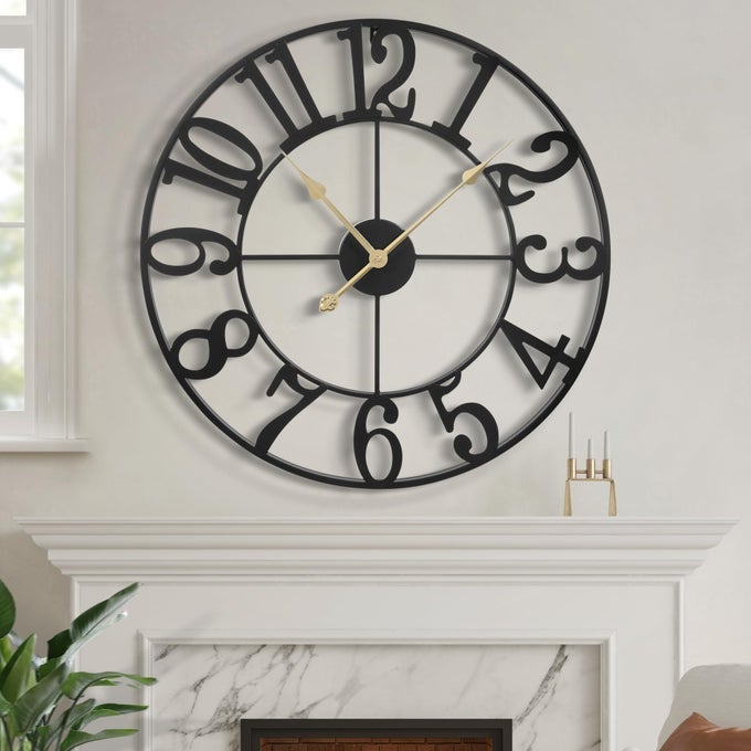 LARGE WALL CLOCK 185 SILENT NONTICKING BATTERY OPERATED OVERSIZED DECORATIVE RETRO BLACK METAL CLOCK FOR LIVING ROOMFARMHOUSE DINNER ROOMINDOOR OUTDOOR47CM BLACK ARABIC NUMBER