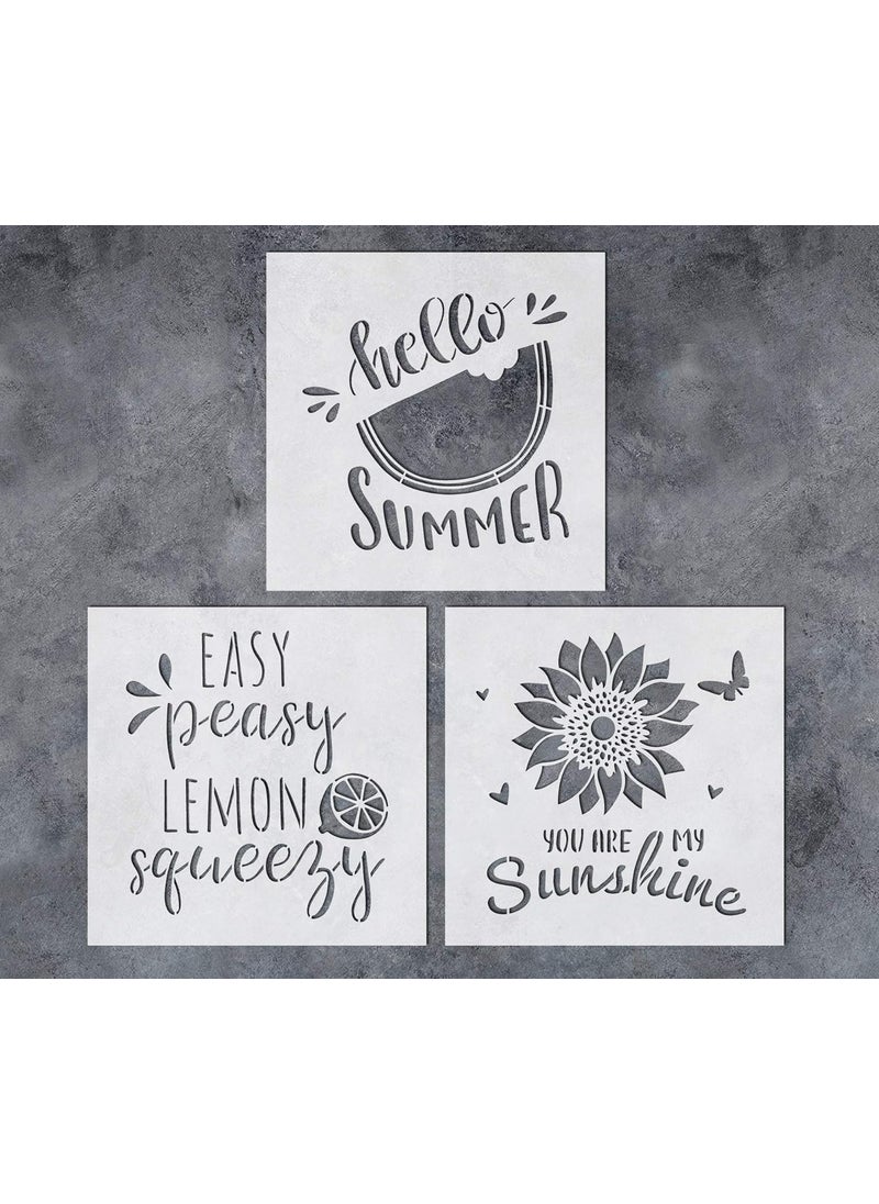 G GSS Designs GSS Designs Summer Stencils Set (6x6Inch) - Pack of 3 Sunflower Lemon Watermelon Stencils for Painting on Wood Wall Canvas Furniture - Reusable Summer Drawing Stencil for Tray Decoration Sign  - Image 1
