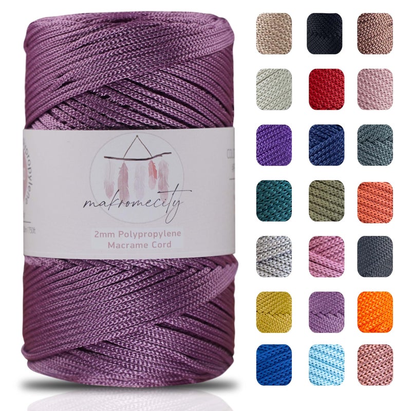 Makromecity Polyester Macrame Cord 2mm x 250 Yards 750 feet 2mm Polypropylene Macrame Cord for Macrame Art Crafts for Wall Hangings Bags Underplate Rug 29 Colors Available