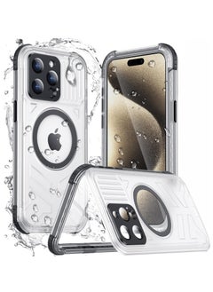 Magnetic Waterproof Case for iPhone 15 Pro Max, Built-in Screen Protector [IP68 Underwater], 12FT Military Drop Proof, MagSafe Compatible, Full Body Shockproof, 6.7'' - Black