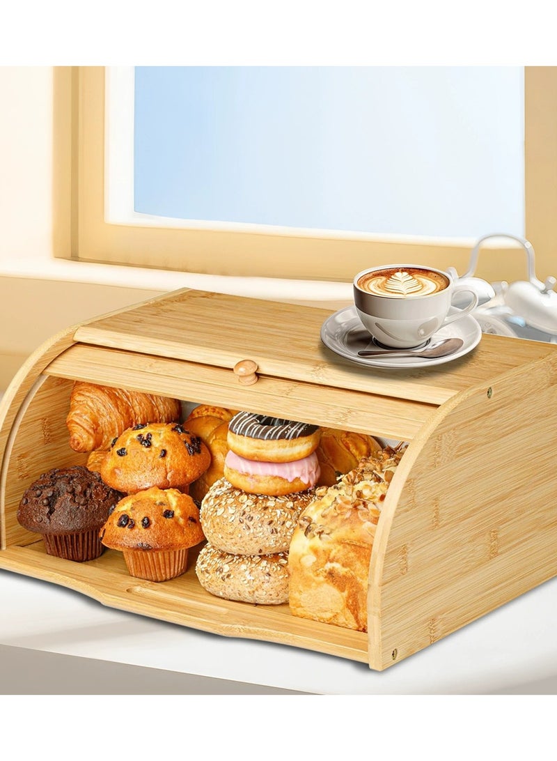 CAMELMALL Bamboo Bread Box with Sliding Lid Airtight Sealed Kitchen Storage Container Space Saving for Countertop Pantry Natural Wood Color 41x18x27 cm Daily Use - Image 1