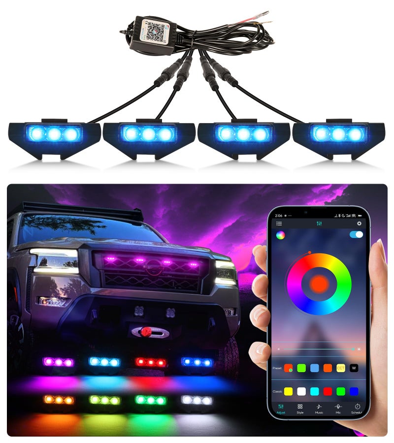 Grill Lights for Nissan Frontier 20222024 Front Bumper Grille Marker Accent Head Lamps DRL PRO 4X X S SV SL Accessories RGB