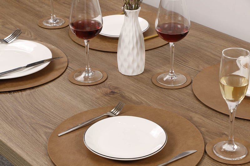 Jovono Embossed PU Leather Placemats, Waterproof Coffee Coasters, Kitchen Table Mats, Easy to Wipe Off for Dining Round Table - Image 5