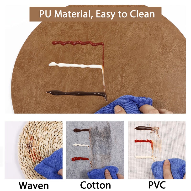 Jovono Embossed PU Leather Placemats, Waterproof Coffee Coasters, Kitchen Table Mats, Easy to Wipe Off for Dining Round Table - Image 2