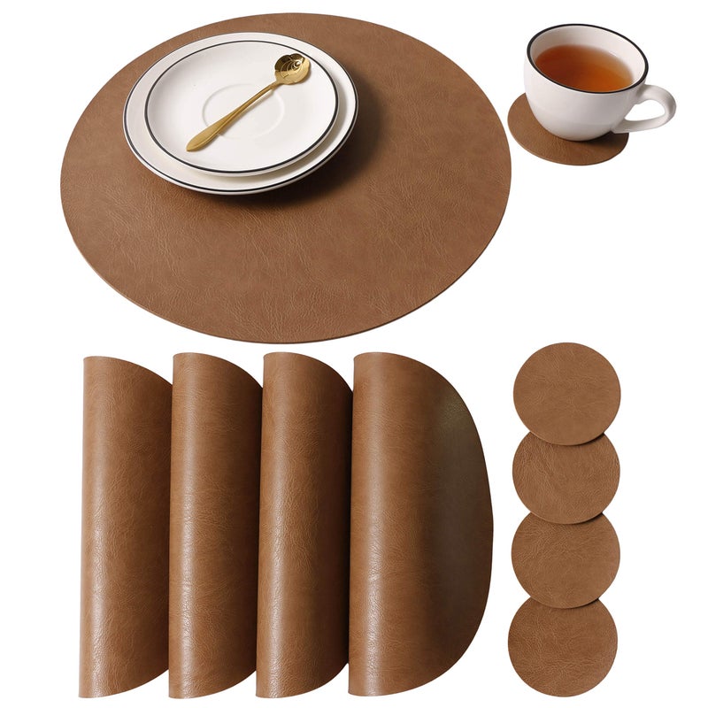 Jovono Embossed PU Leather Placemats, Waterproof Coffee Coasters, Kitchen Table Mats, Easy to Wipe Off for Dining Round Table - Image 1