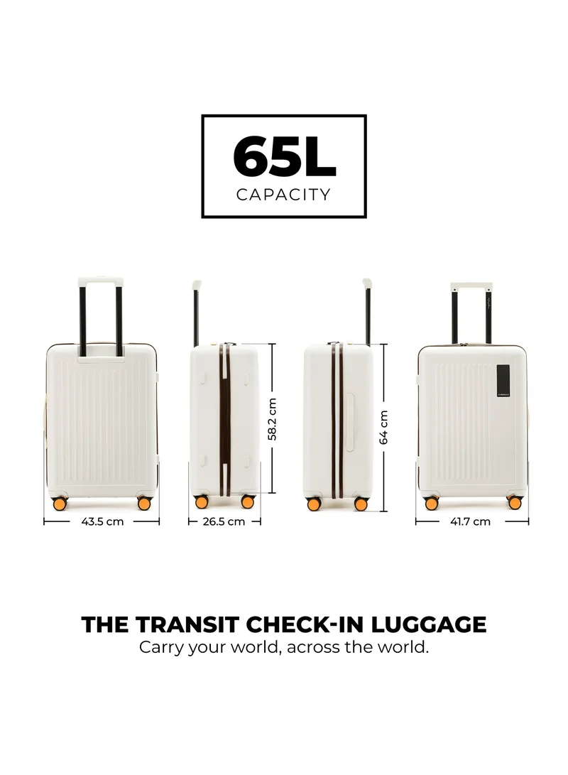 Mokobara The Transit Check-In Luggage - Polycarbonate Material | Still Loading Brownray 2.0, White