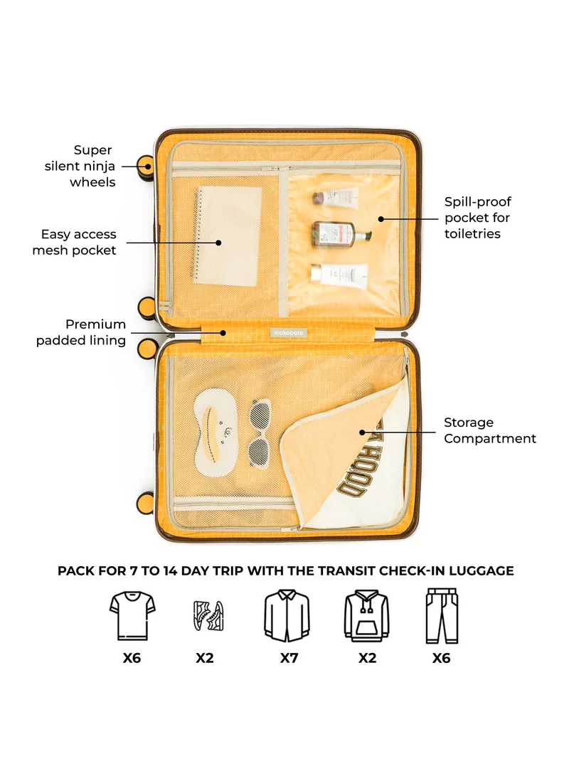 Mokobara The Transit Check-In Luggage - Polycarbonate Material | Still Loading Brownray 2.0, White