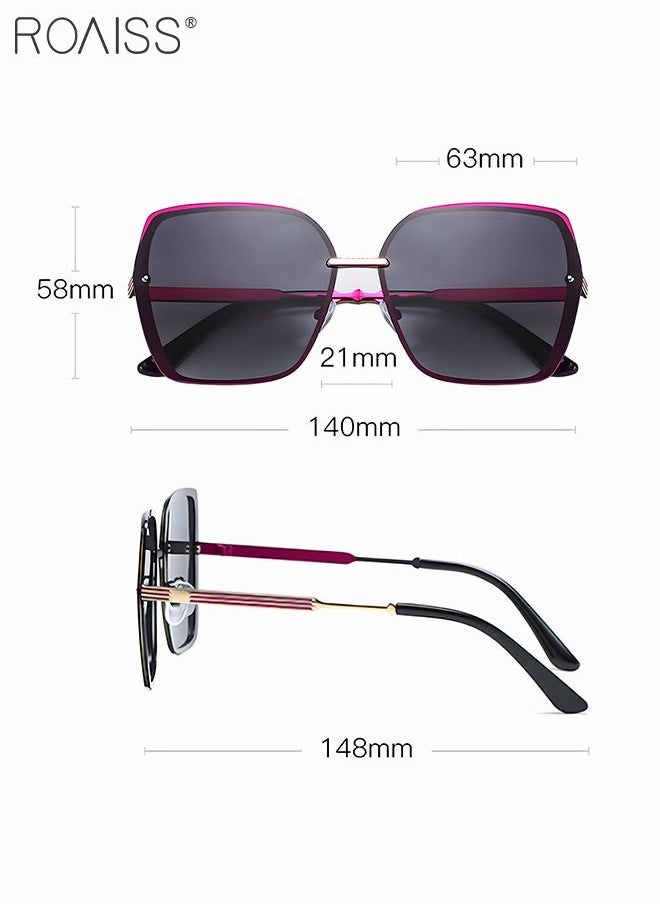 roaiss - Women's Oversized Square Polarized Sunglasses UV400 Protection Sun Glasses with Purple Metal Frame Fashion Anti-glare Sun Shades for Women with Glasses Case 63mm - Image 1