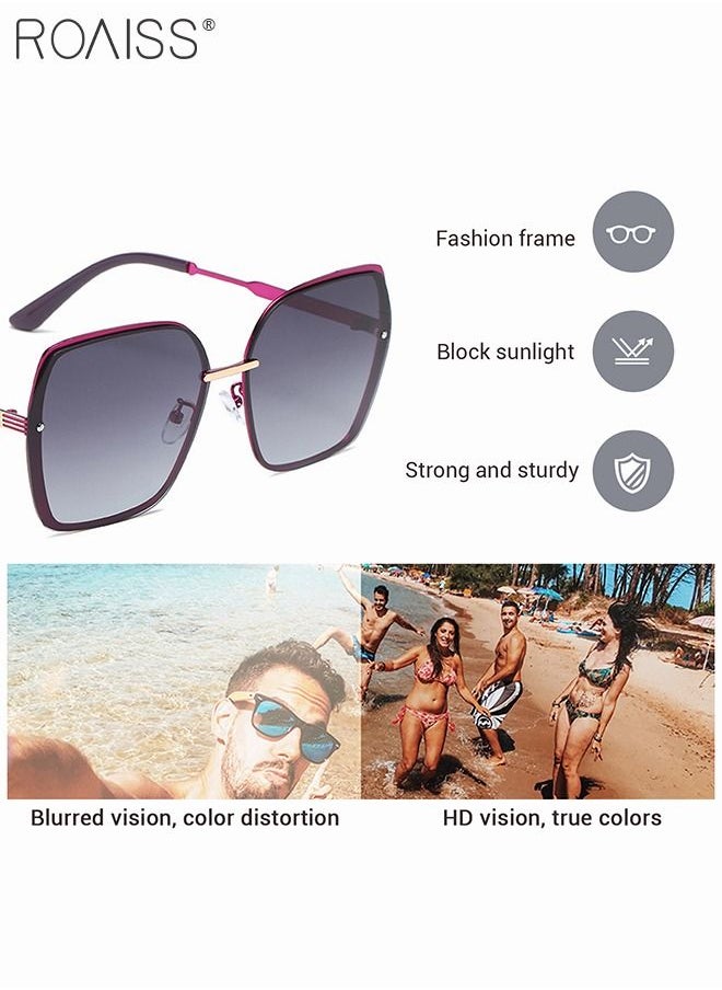 roaiss - Women's Oversized Square Polarized Sunglasses UV400 Protection Sun Glasses with Purple Metal Frame Fashion Anti-glare Sun Shades for Women with Glasses Case 63mm - Image 1