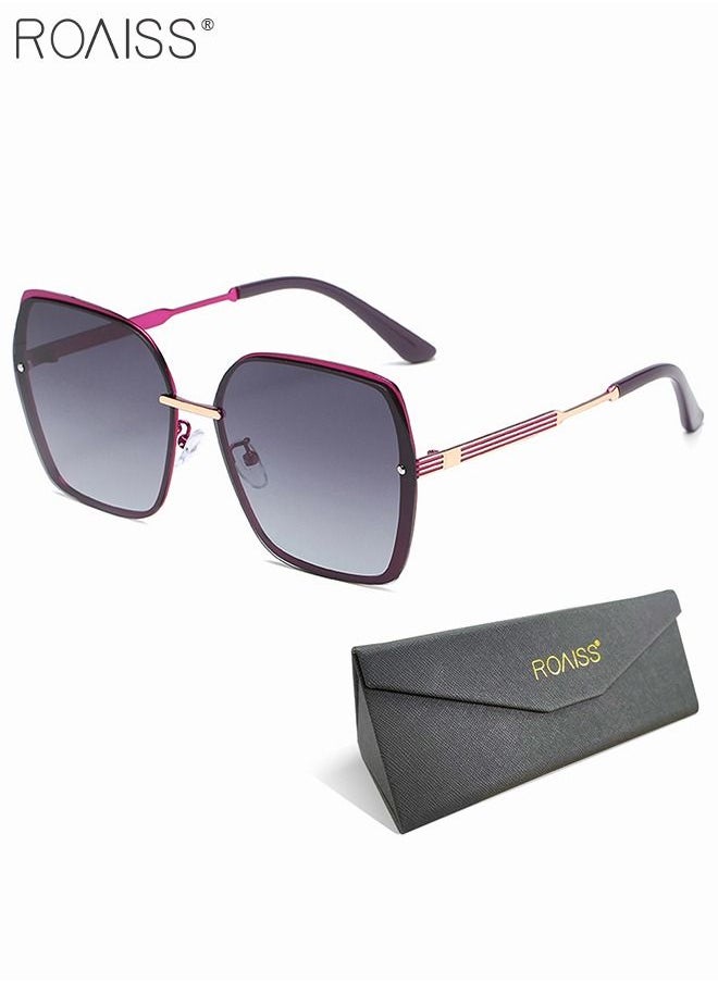 roaiss - Women's Oversized Square Polarized Sunglasses UV400 Protection Sun Glasses with Purple Metal Frame Fashion Anti-glare Sun Shades for Women with Glasses Case 63mm - Image 1