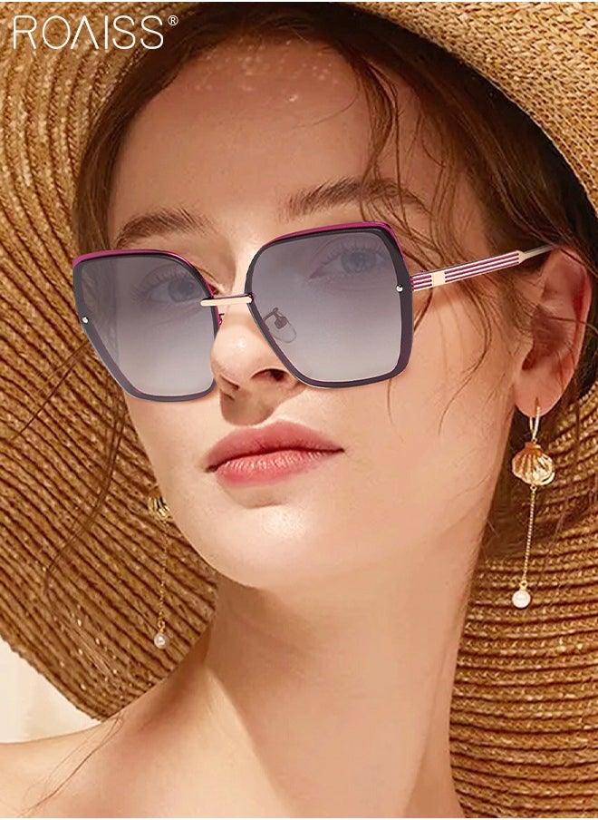 roaiss - Women's Oversized Square Polarized Sunglasses UV400 Protection Sun Glasses with Purple Metal Frame Fashion Anti-glare Sun Shades for Women with Glasses Case 63mm - Image 1