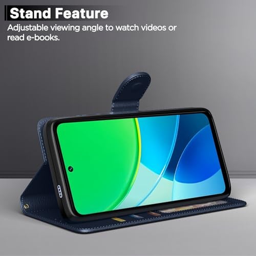 Pikkme Flip Cover for Vivo Y19s | Leather Finish | Shockproof with Card Pockets & Wallet Stand | Ultimate Protection Case(Blue) - Image 3