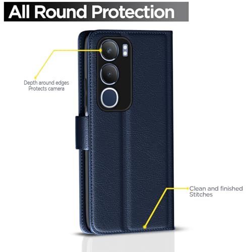 Pikkme Flip Cover for Vivo Y19s | Leather Finish | Shockproof with Card Pockets & Wallet Stand | Ultimate Protection Case(Blue) - Image 4