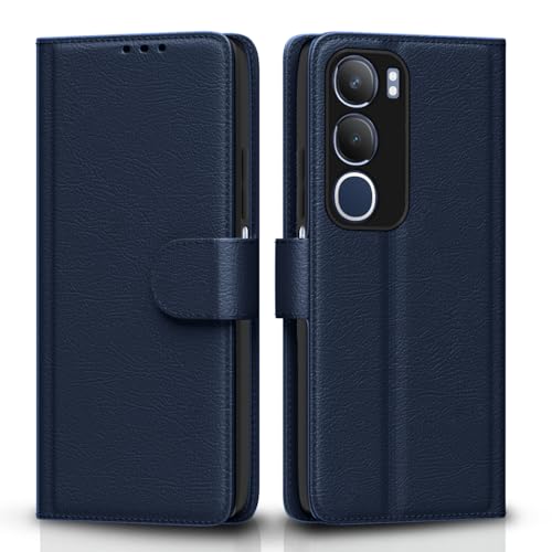 Pikkme Flip Cover for Vivo Y19s | Leather Finish | Shockproof with Card Pockets & Wallet Stand | Ultimate Protection Case(Blue) - Image 1