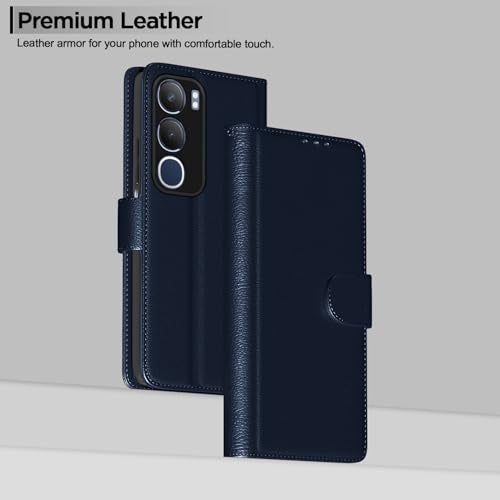 Pikkme Flip Cover for Vivo Y19s | Leather Finish | Shockproof with Card Pockets & Wallet Stand | Ultimate Protection Case(Blue) - Image 2