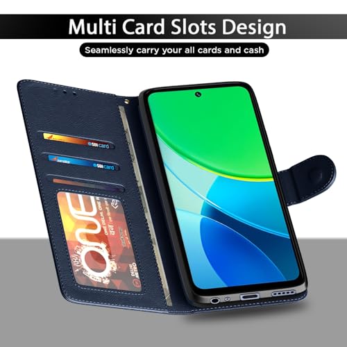 Pikkme Flip Cover for Vivo Y19s | Leather Finish | Shockproof with Card Pockets & Wallet Stand | Ultimate Protection Case(Blue) - Image 5