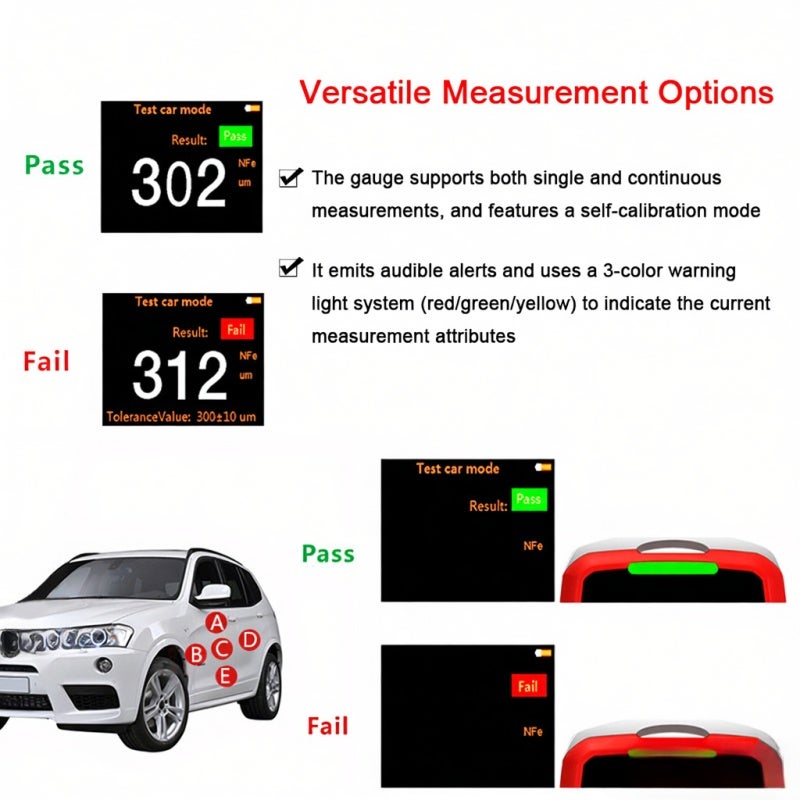 Coating Gauge: Black & Red, Automatic Recognition & Measurement, Customizable Modes - Versatile Measurement Options, Thickness Measurement Tool for Automotive Manufacturing, Metal Processing - Image 4