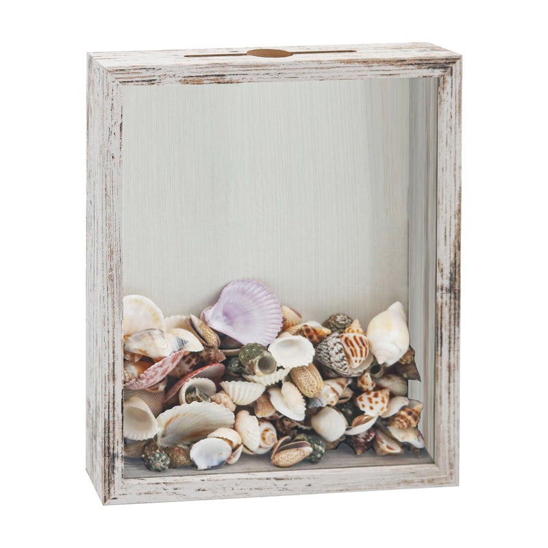 FramePro Small Shadow Box Seashell Collection White 8x10 Top Loading Display Case Frame with Slot, Movie Travel Sporting Events Concert Ticket Stubs Drink Beer Caps Memory Keepsake Box - Image 1