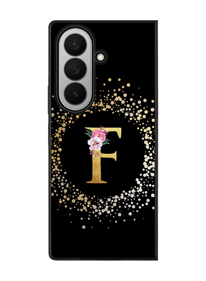 Stylizedd For Samsung Galaxy Z Fold7 Case,Slim fit Camera Protection, Shockproof Thin Phone cover  - Custom Monogram Floral - F ( Black )