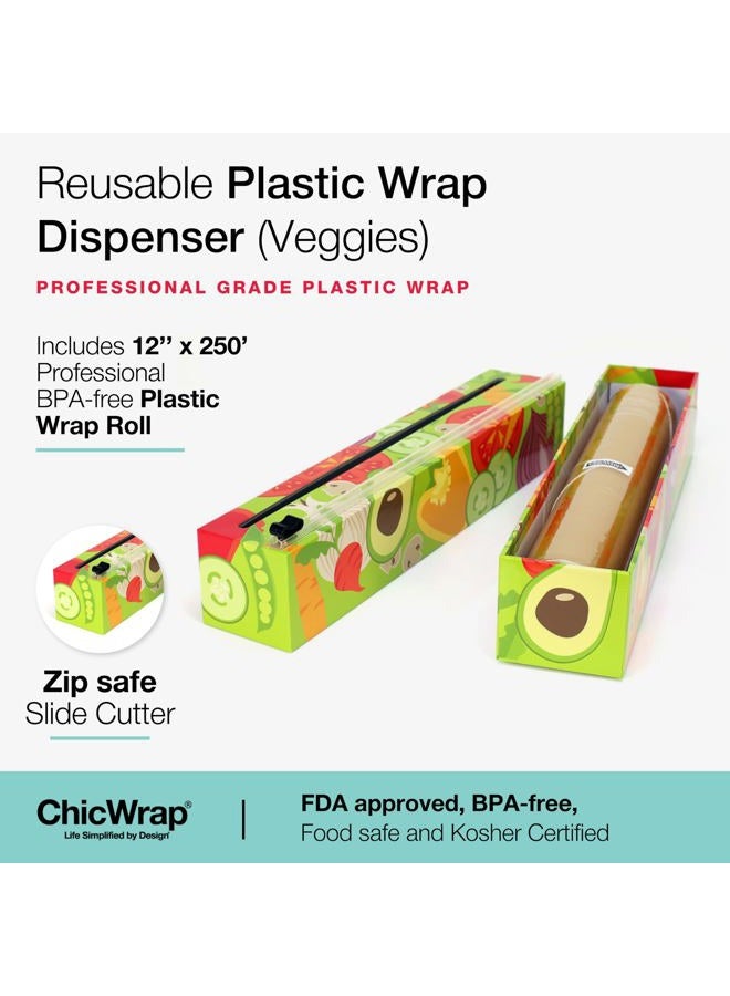 Chicwrap Veggies Refillable Plastic Wrap Dispenser/Slide Cutter and 250' of Professional BPA Free Plastic Wrap - Image 2