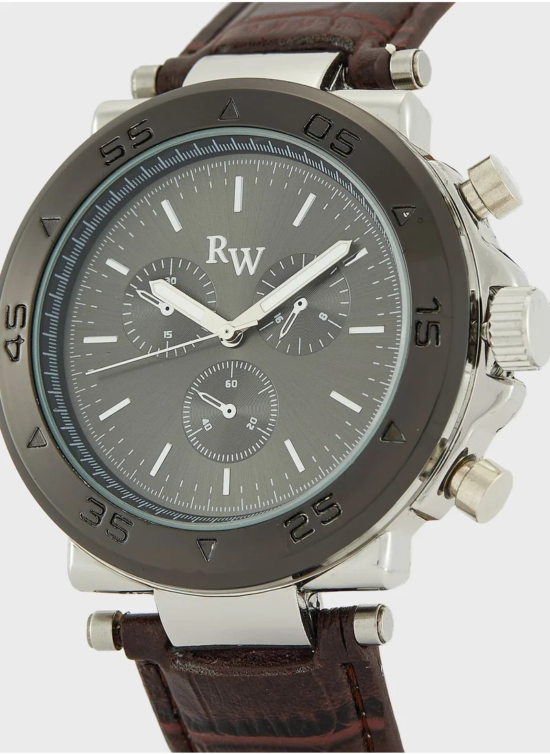 Robert Wood Sporty Dress Watch With Croc Strap