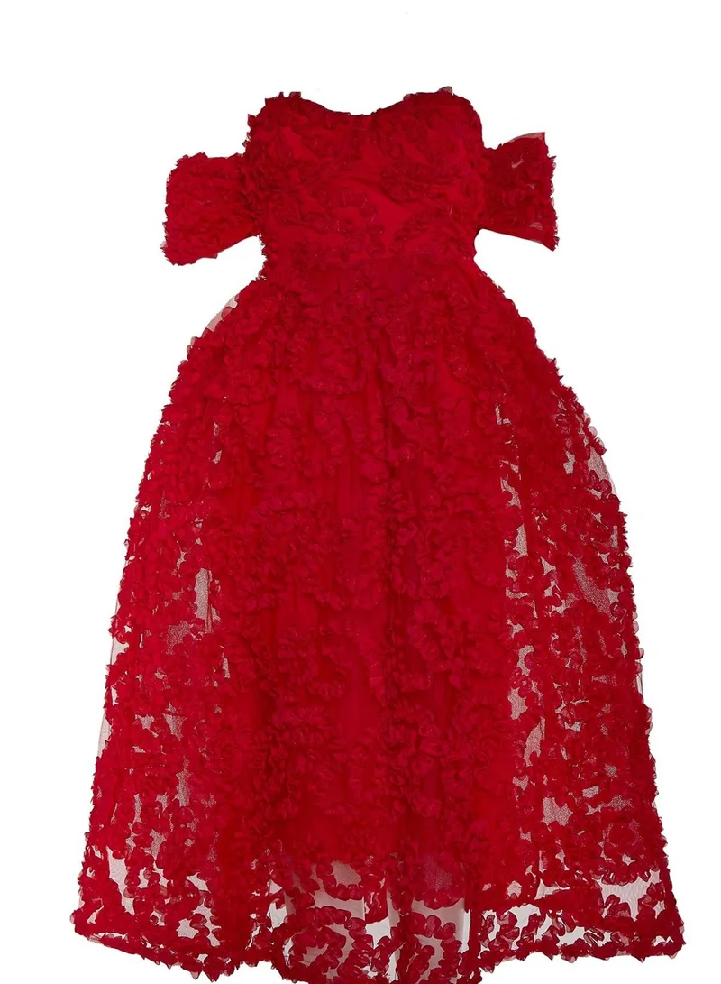 True Decadence Amelia Red Bardot Bust Cup Midi Dress