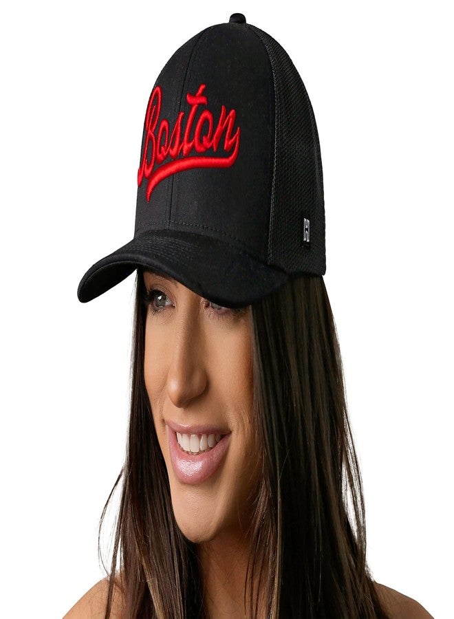 HAKA Boston Black Trucker Hat – Boston Mesh Snapback Cap for Men, Women & Golf, Cityscript Design Baseball Dad Hat - Image 4