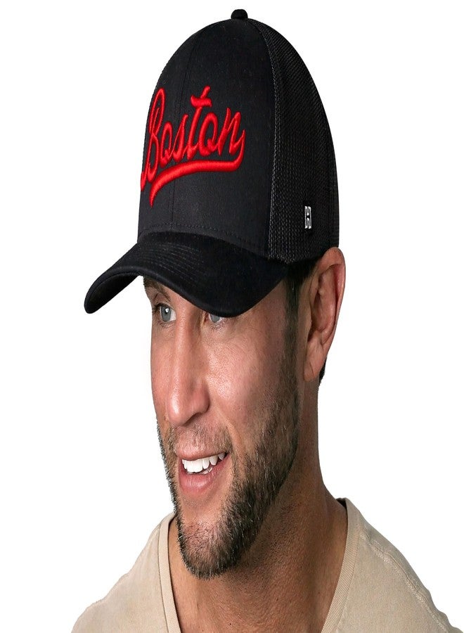 HAKA Boston Black Trucker Hat – Boston Mesh Snapback Cap for Men, Women & Golf, Cityscript Design Baseball Dad Hat - Image 3