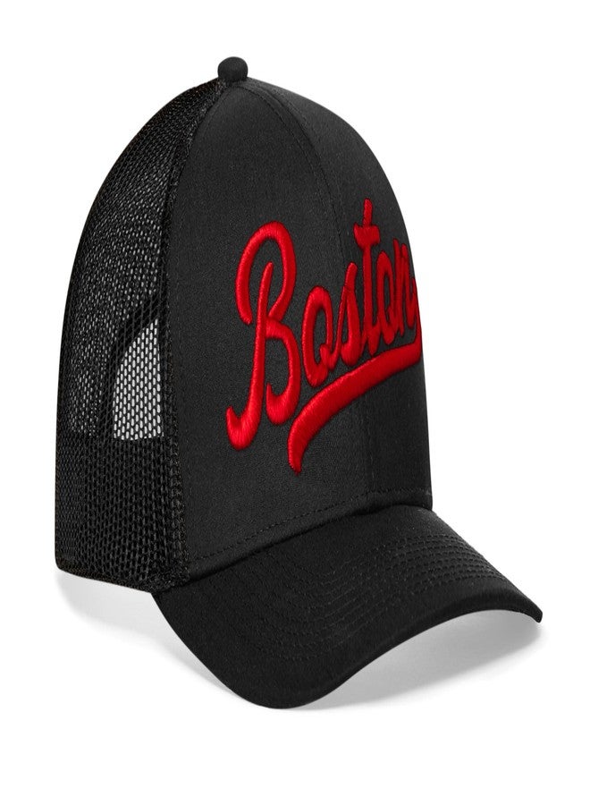 HAKA Boston Black Trucker Hat – Boston Mesh Snapback Cap for Men, Women & Golf, Cityscript Design Baseball Dad Hat - Image 2